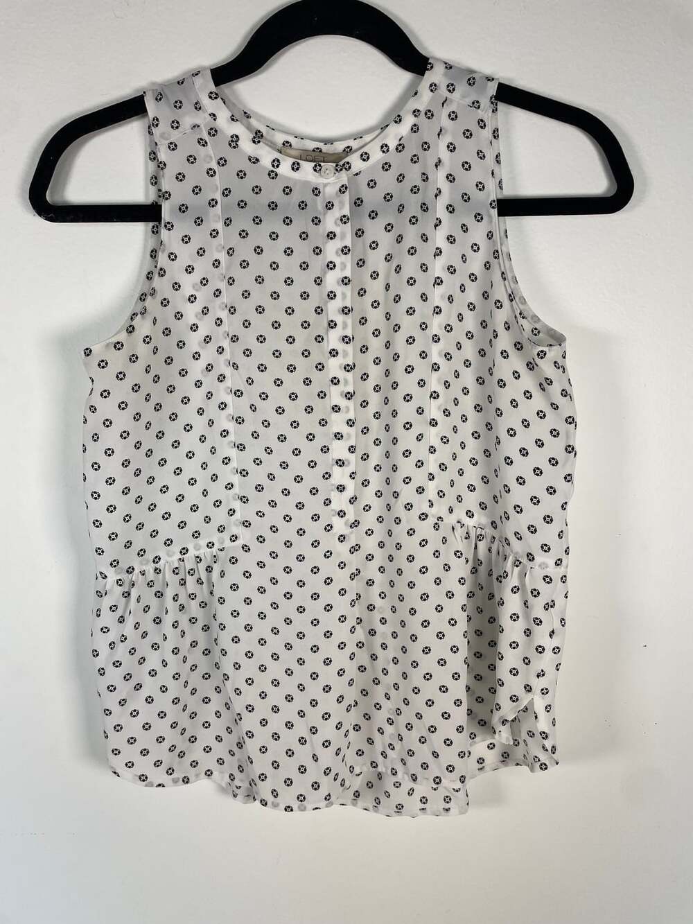 LOFT Outlet Floral Dot Sleeveless Peplum Blouse White/Black XSP